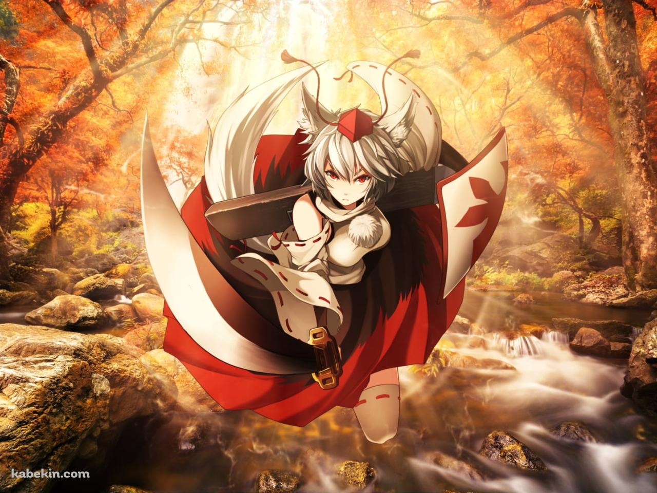 秋の清流と紅葉と犬走椛(いぬばしりもみじ) / 東方の壁紙(1280px x 960px) 高画質 PC・デスクトップ用