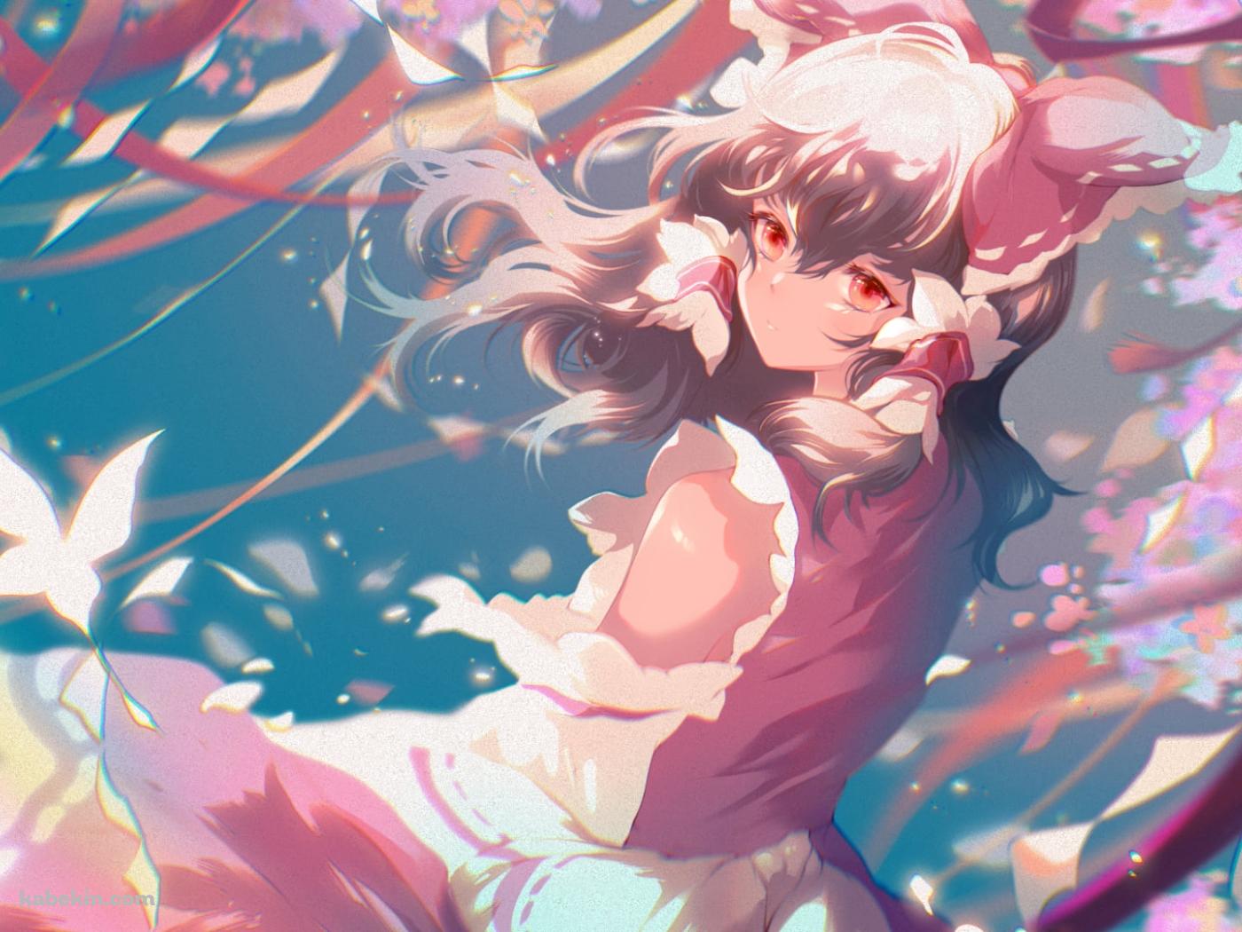 光る桜の花びらと博麗霊夢 / 東方 / ピンクの壁紙(1400px x 1050px) 高画質 PC・デスクトップ用