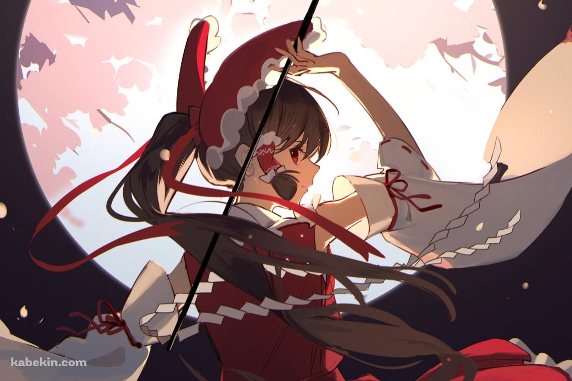 満月と振り返る博麗霊夢 / 東方の壁紙(1152px x 768px) 高画質 PC・デスクトップ用