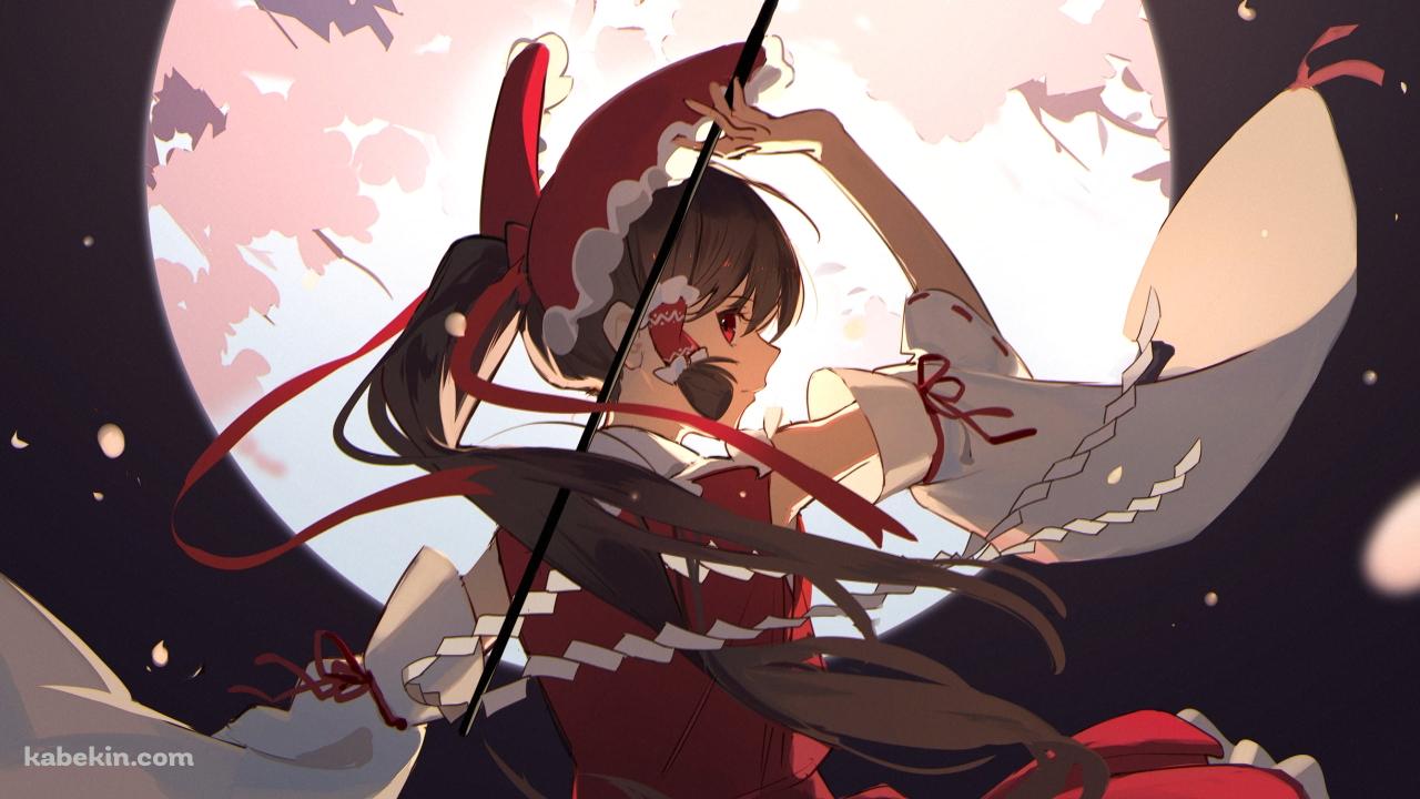 満月と振り返る博麗霊夢 / 東方の壁紙(1280px x 720px) 高画質 PC・デスクトップ用