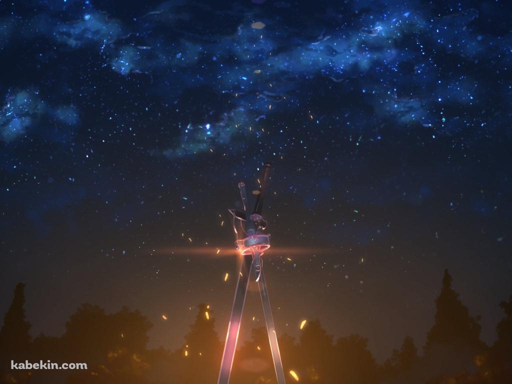 地面に突き刺さる2つの剣と銀河 / SAO / ソードアートオンラインの壁紙(1024px x 768px) 高画質 PC・デスクトップ用