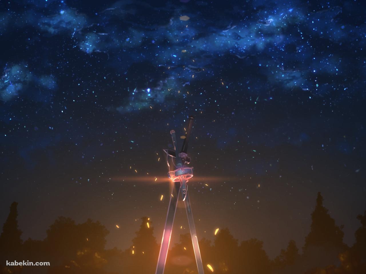 地面に突き刺さる2つの剣と銀河 / SAO / ソードアートオンラインの壁紙(1280px x 960px) 高画質 PC・デスクトップ用