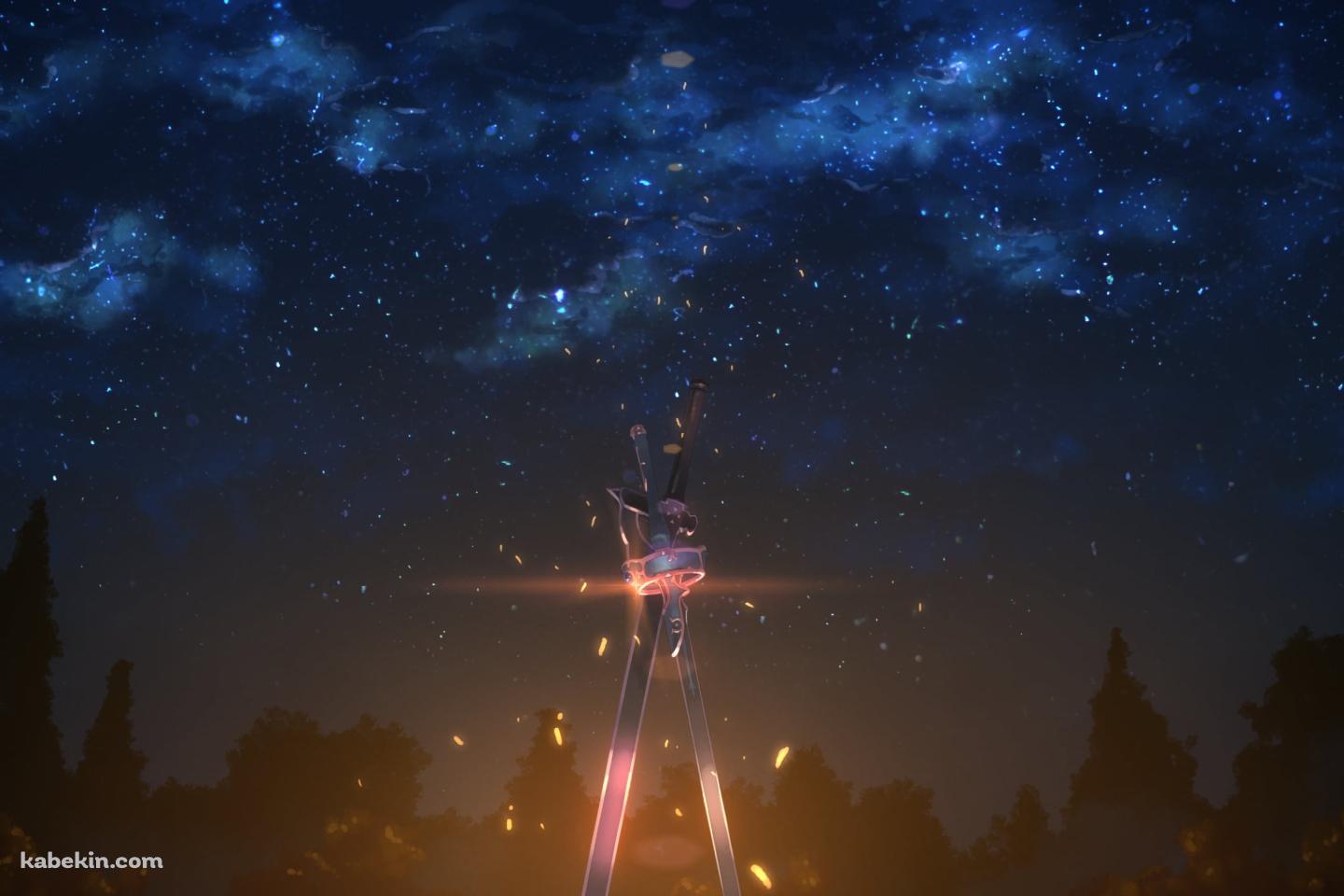 地面に突き刺さる2つの剣と銀河 / SAO / ソードアートオンラインの壁紙(1440px x 960px) 高画質 PC・デスクトップ用