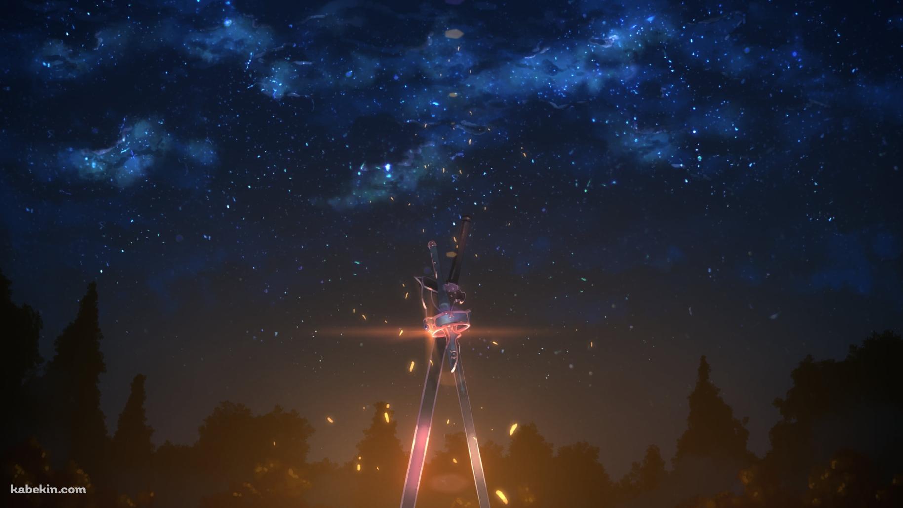 地面に突き刺さる2つの剣と銀河 / SAO / ソードアートオンラインの壁紙(1829px x 1029px) 高画質 PC・デスクトップ用