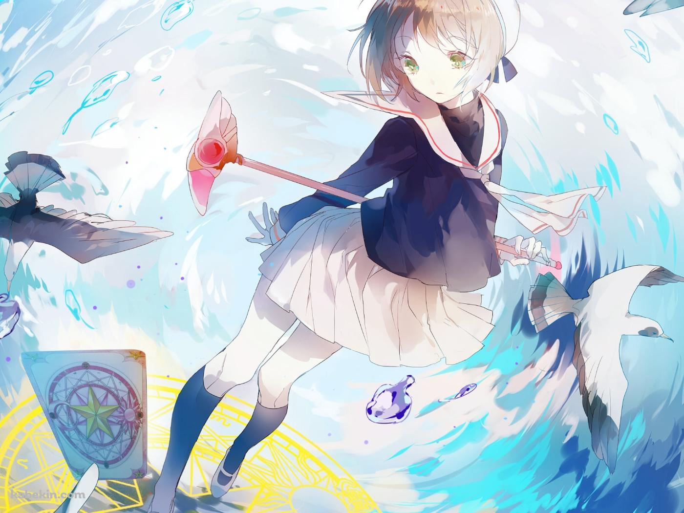 魔法陣とカモメと木之本桜 / カードキャプターさくらの壁紙(1400px x 1050px) 高画質 PC・デスクトップ用