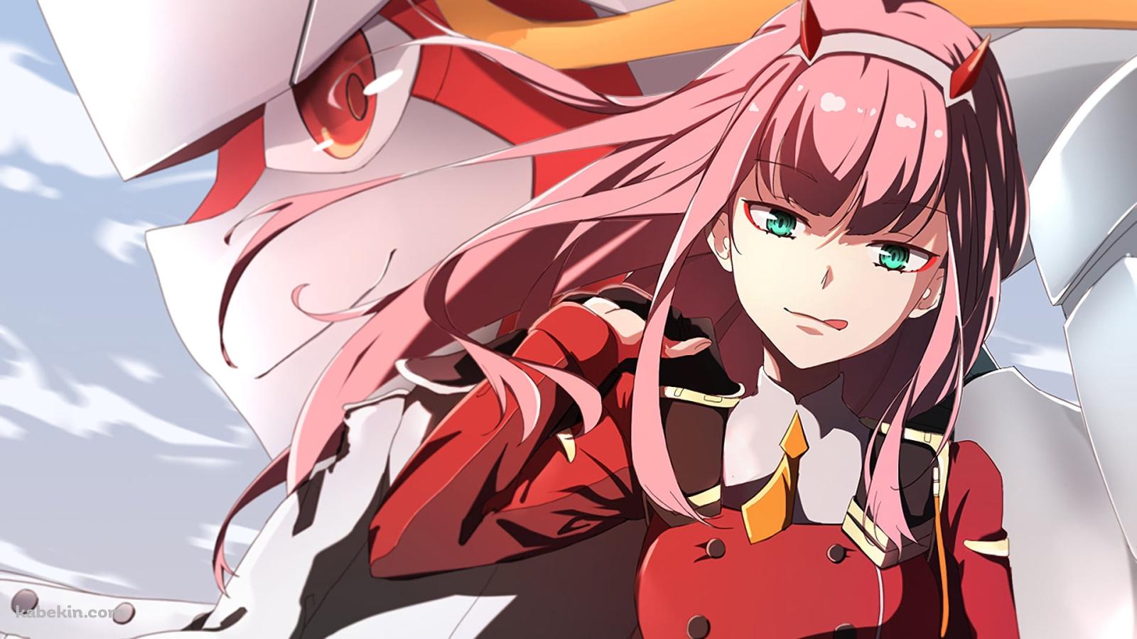舌を出すゼロツーとフランクス・ストレリチア / ダーリン・イン・ザ・フランキス / DARLING in the FRANXXの壁紙(1600px x 900px) 高画質 PC・デスクトップ用