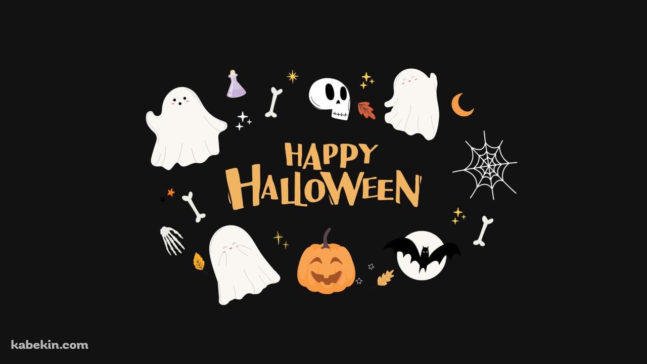 お化け / 笑うカボチャ / 骨 / 蜘蛛の巣 / コウモリ / 三日月 / ハロウィンの壁紙(1280px x 720px) 高画質 PC・デスクトップ用