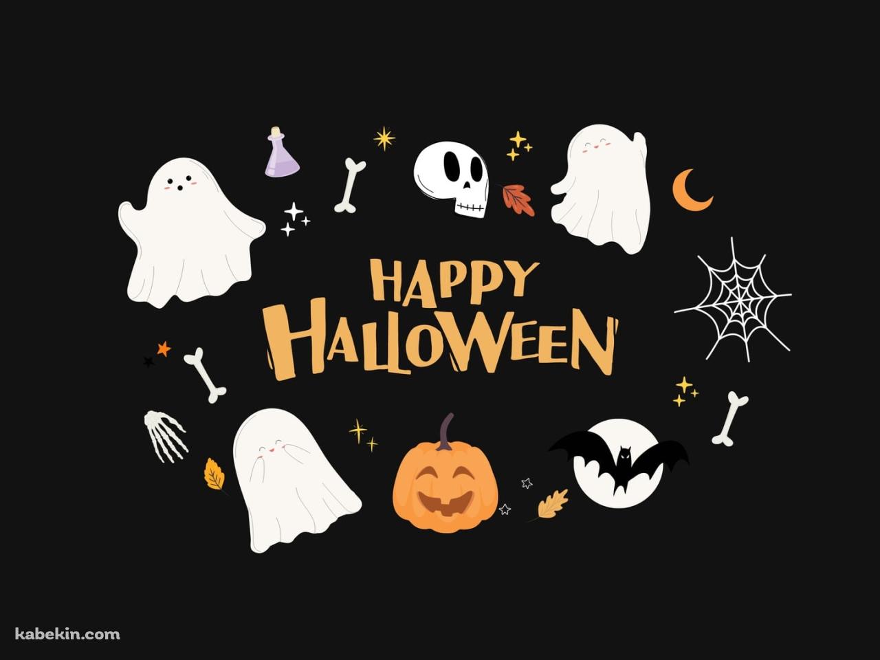 お化け / 笑うカボチャ / 骨 / 蜘蛛の巣 / コウモリ / 三日月 / ハロウィンの壁紙(1280px x 960px) 高画質 PC・デスクトップ用