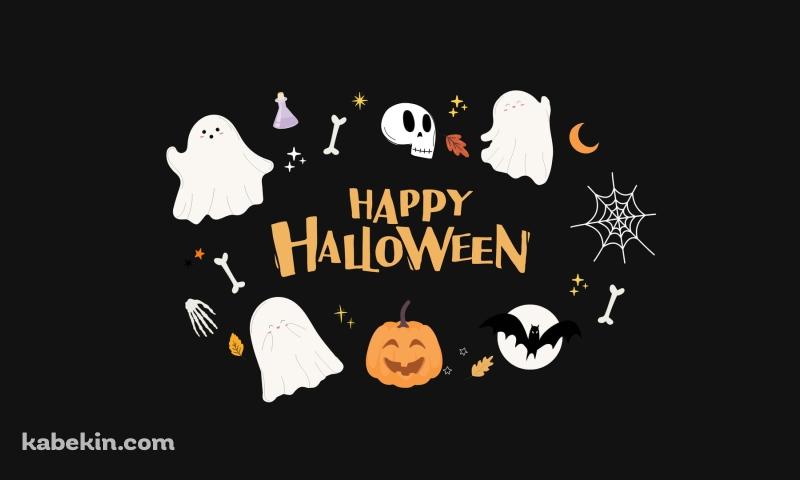 お化け / 笑うカボチャ / 骨 / 蜘蛛の巣 / コウモリ / 三日月 / ハロウィンの壁紙(800px x 480px) 高画質 PC・デスクトップ用