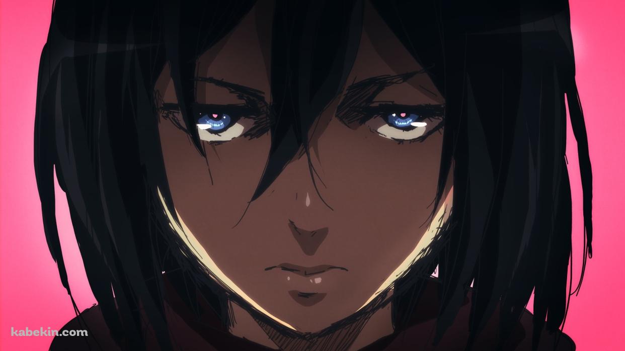 虚ろ気な表情のミカサ・アッカーマン / 青い瞳 / 顔のクローズアップ / Mikasa Ackerman / 進撃の巨人の壁紙(1242px x 698px) 高画質 PC・デスクトップ用