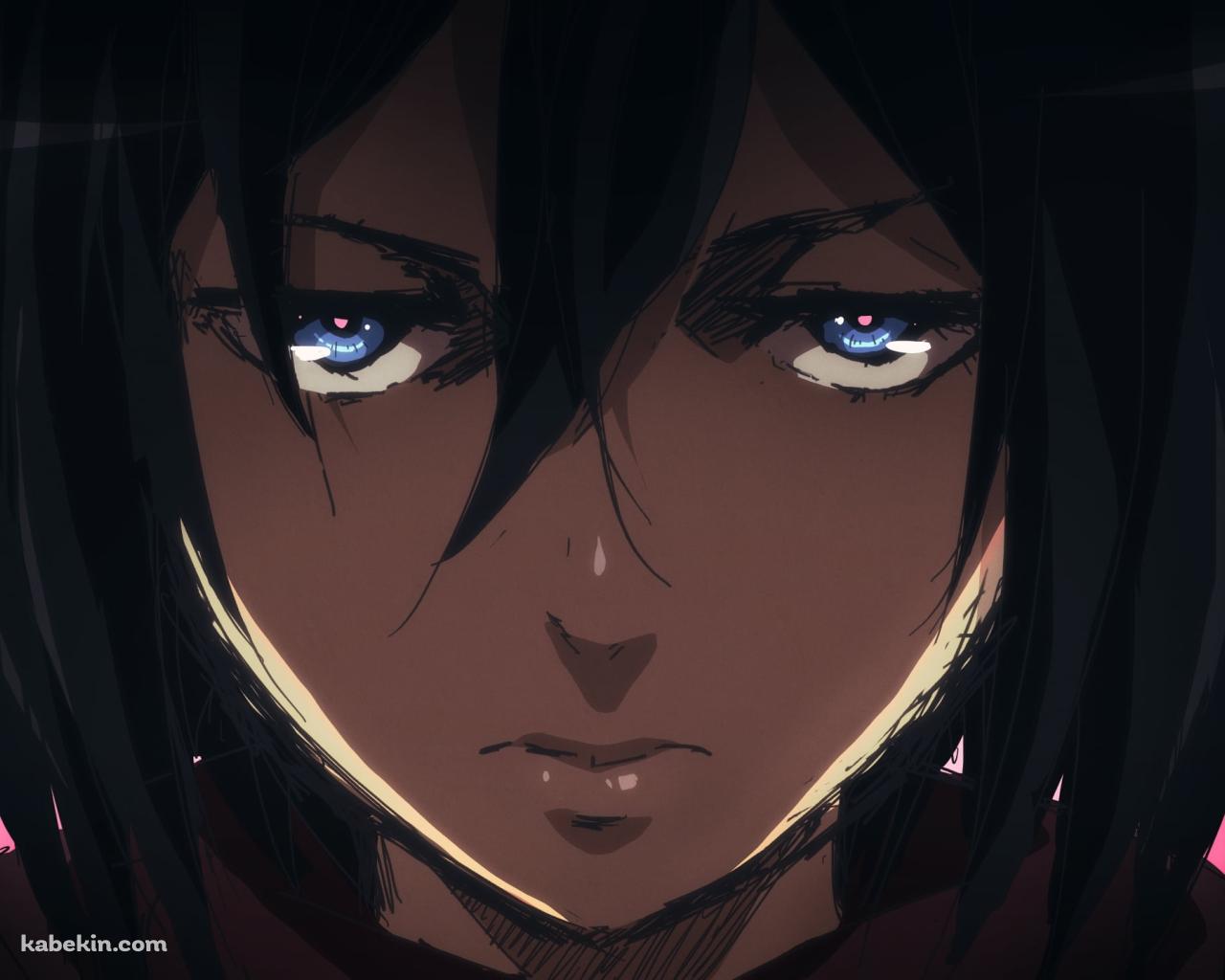 虚ろ気な表情のミカサ・アッカーマン / 青い瞳 / 顔のクローズアップ / Mikasa Ackerman / 進撃の巨人の壁紙(1280px x 1024px) 高画質 PC・デスクトップ用