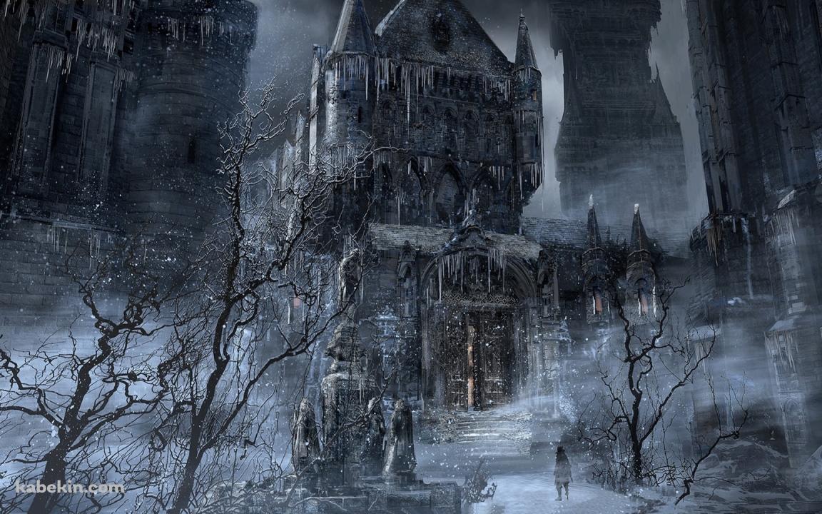 冬、屋敷の前に立つハンター / ブラボ / Bloodborneの壁紙(1152px x 720px) 高画質 PC・デスクトップ用