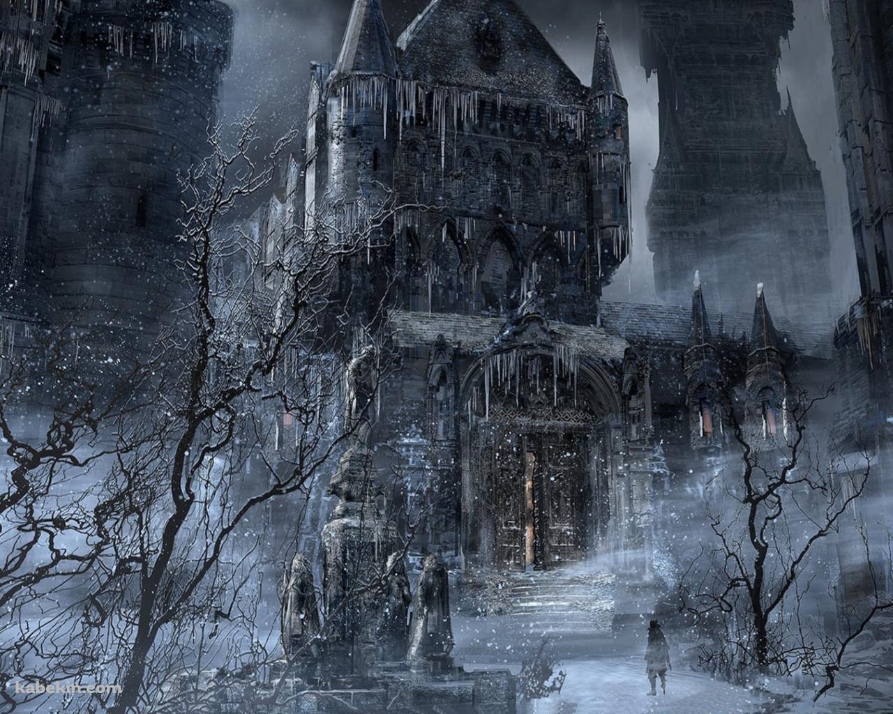 冬、屋敷の前に立つハンター / ブラボ / Bloodborneの壁紙(1280px x 1024px) 高画質 PC・デスクトップ用