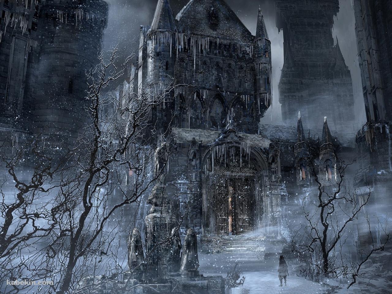 冬、屋敷の前に立つハンター / ブラボ / Bloodborneの壁紙(1280px x 960px) 高画質 PC・デスクトップ用