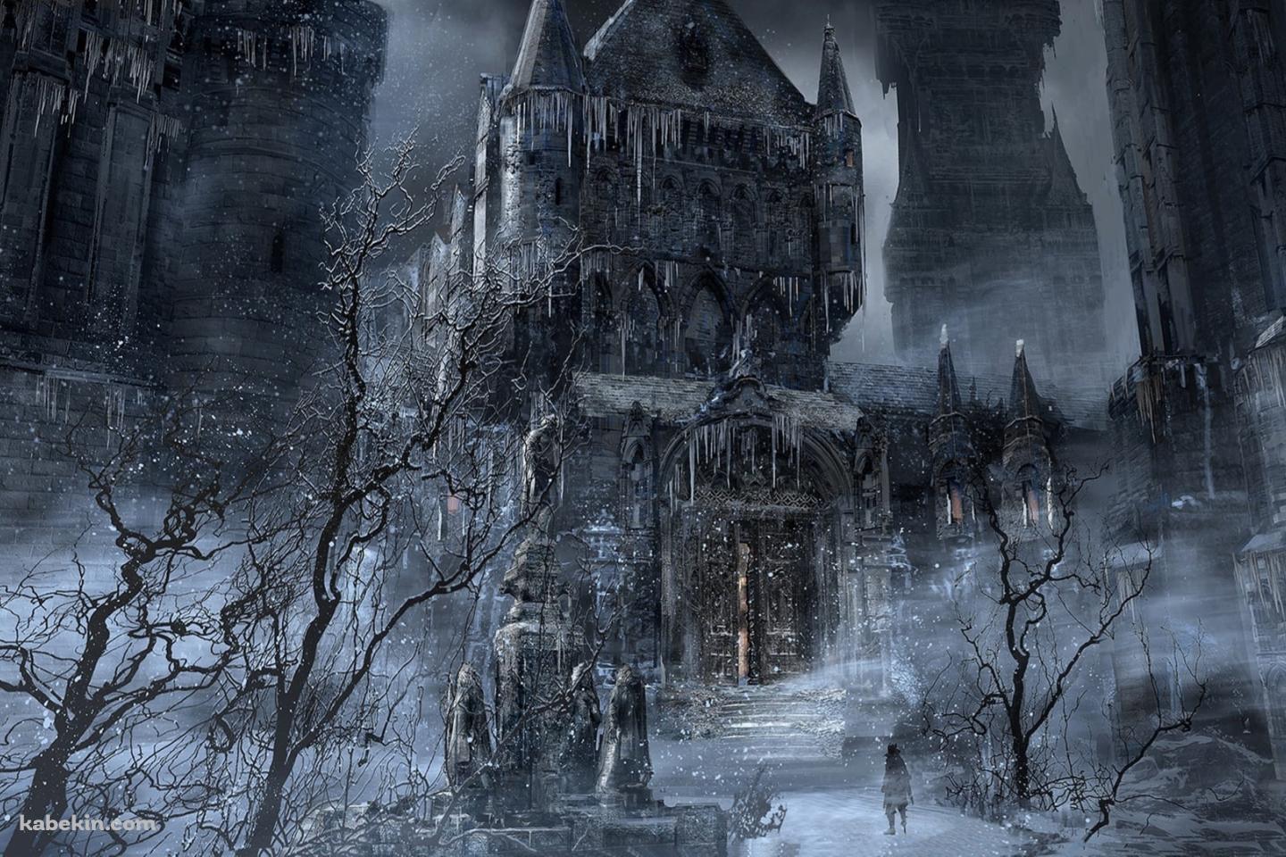 冬、屋敷の前に立つハンター / ブラボ / Bloodborneの壁紙(1440px x 960px) 高画質 PC・デスクトップ用