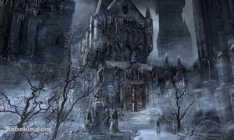 冬、屋敷の前に立つハンター / ブラボ / Bloodborneの壁紙(800px x 480px) 高画質 PC・デスクトップ用