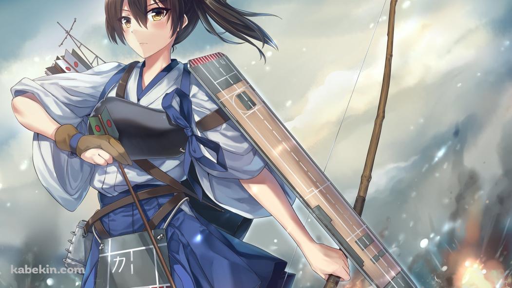 海上で弓矢を持つ加賀 / 艦隊これくしょんの壁紙(1051px x 591px) 高画質 PC・デスクトップ用