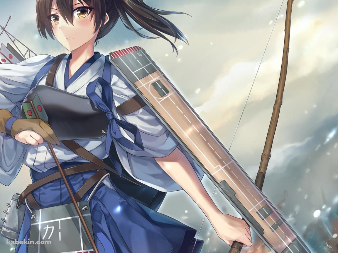 海上で弓矢を持つ加賀 / 艦隊これくしょんの壁紙(1152px x 864px) 高画質 PC・デスクトップ用