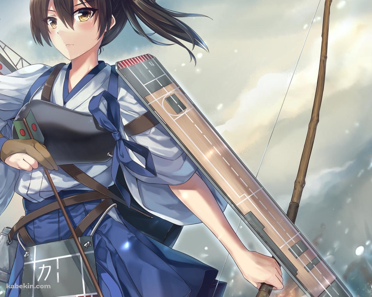 海上で弓矢を持つ加賀 / 艦隊これくしょんの壁紙(1280px x 1024px) 高画質 PC・デスクトップ用