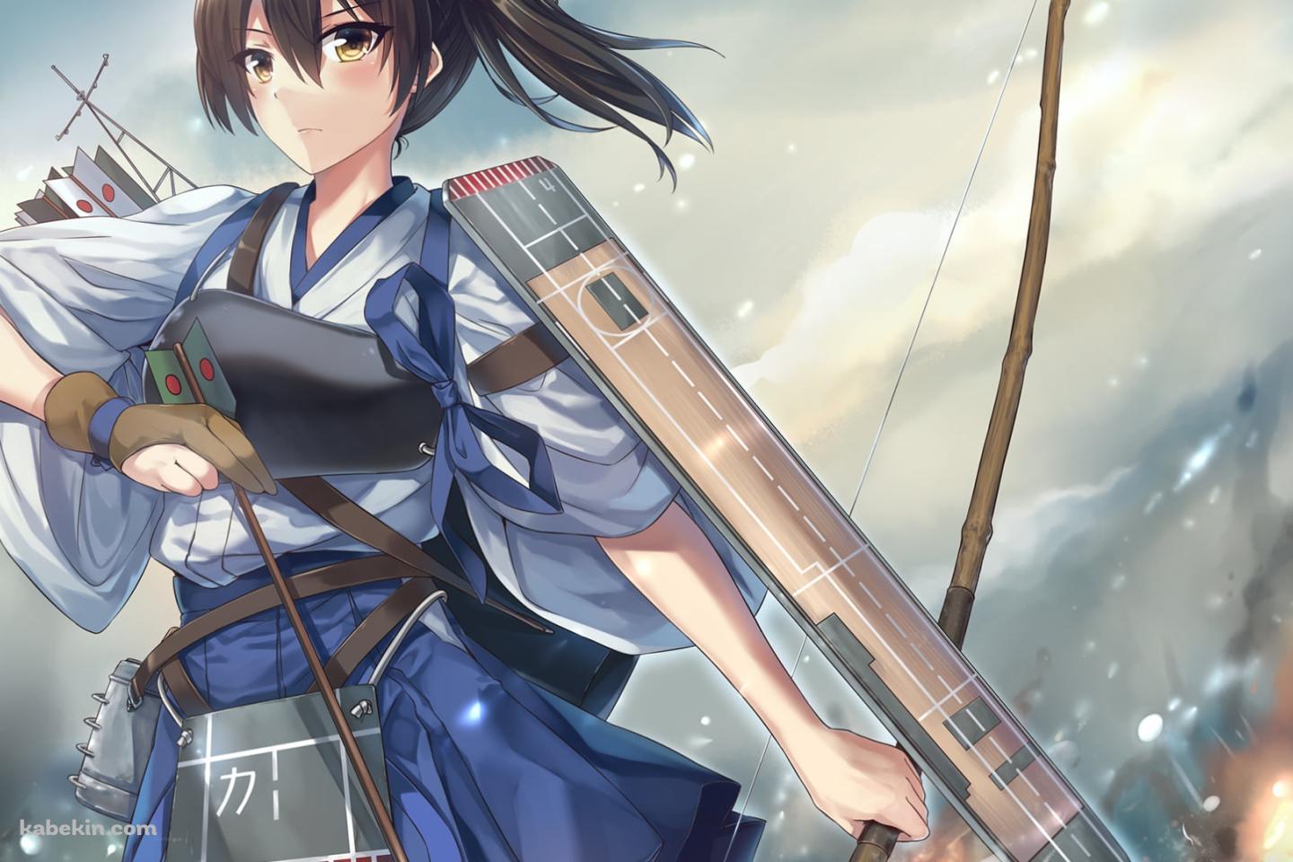 海上で弓矢を持つ加賀 / 艦隊これくしょんの壁紙(1440px x 960px) 高画質 PC・デスクトップ用