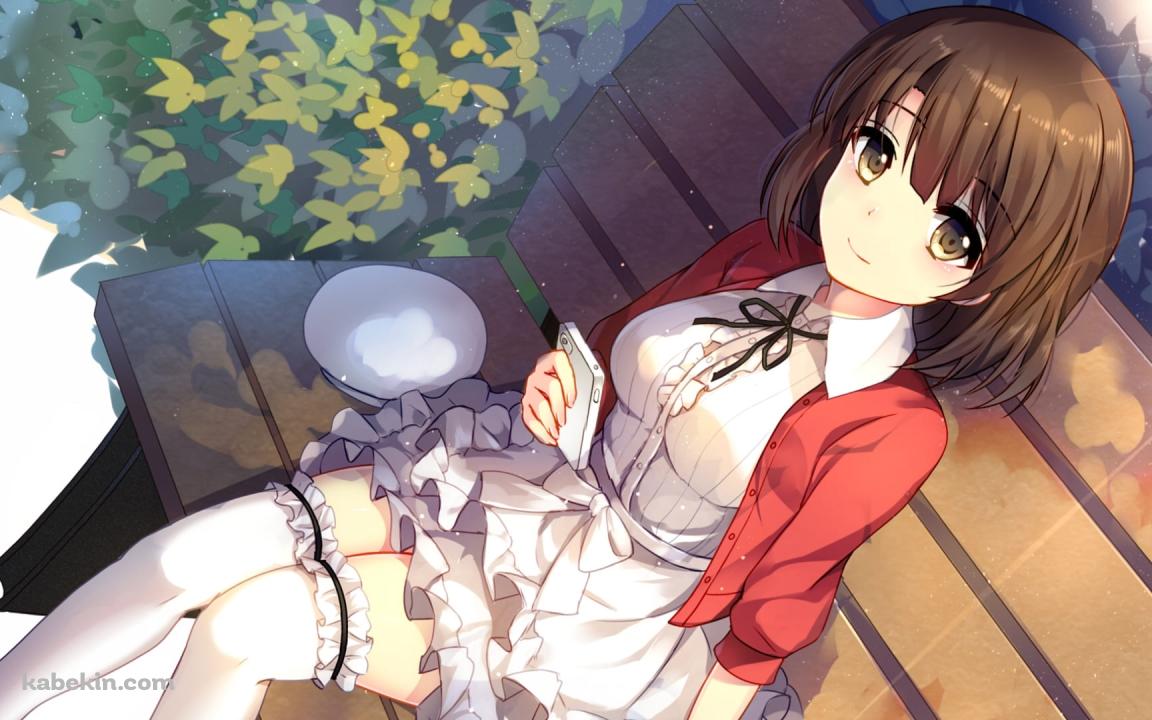 ベンチに座ってスマホを持つ可愛い加藤恵 / 冴えない彼女の育てかたの壁紙(1152px x 720px) 高画質 PC・デスクトップ用