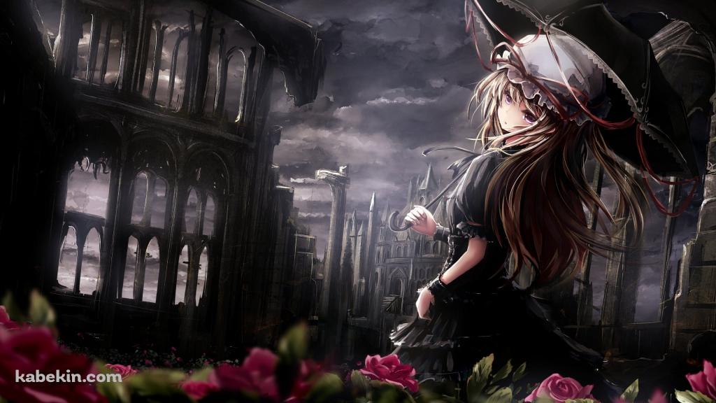 赤い花と八雲紫 / 東方の壁紙(1024px x 576px) 高画質 PC・デスクトップ用