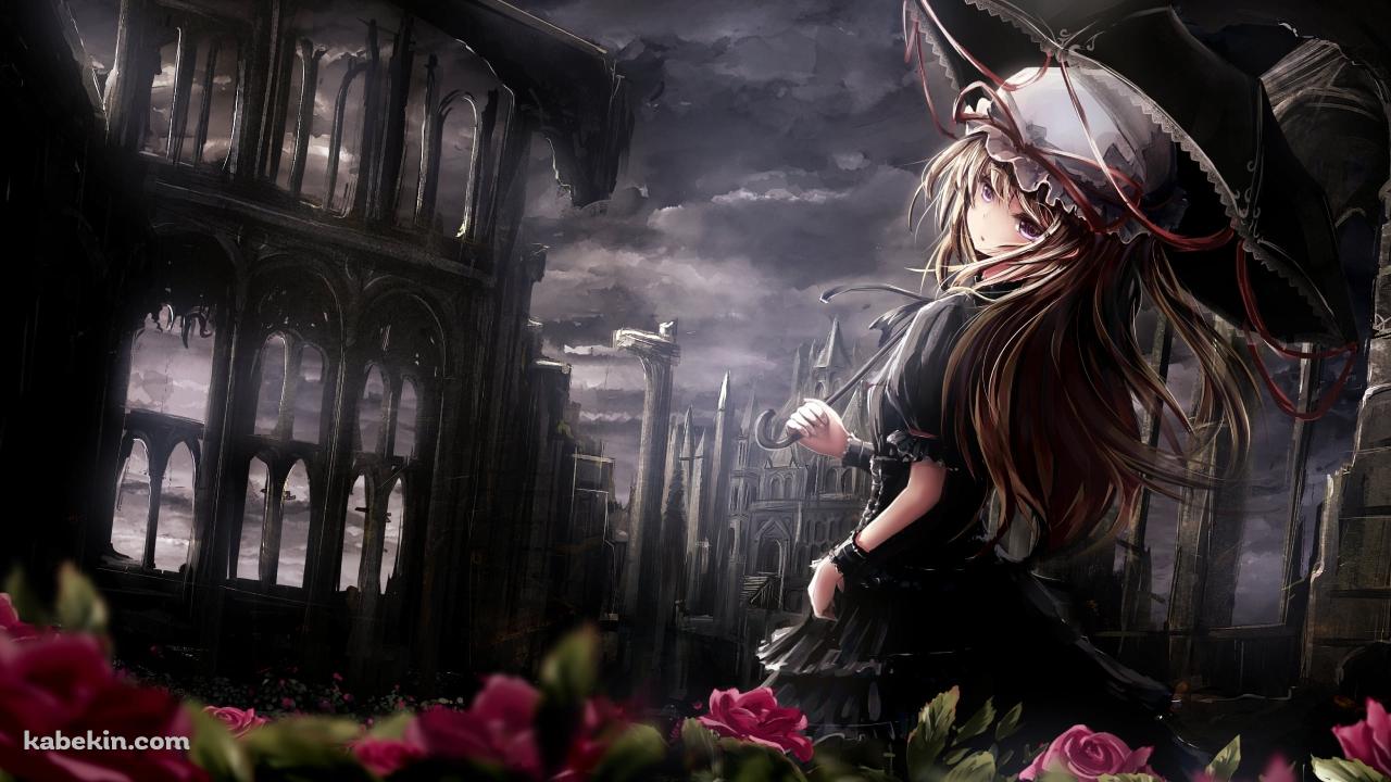 赤い花と八雲紫 / 東方の壁紙(1280px x 720px) 高画質 PC・デスクトップ用