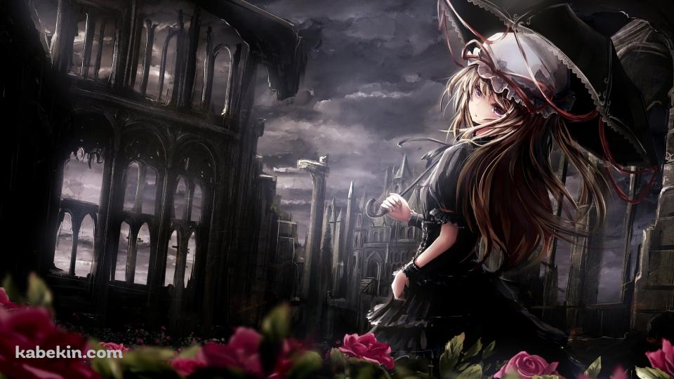 赤い花と八雲紫 / 東方の壁紙(960px x 540px) 高画質 PC・デスクトップ用