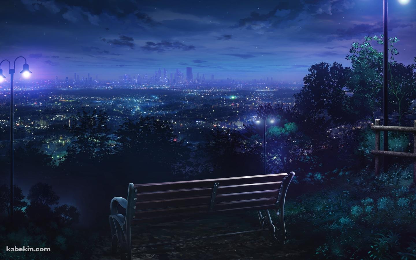 高台にあるベンチ / 街灯 / 夜の街の壁紙(1440px x 900px) 高画質 PC・デスクトップ用