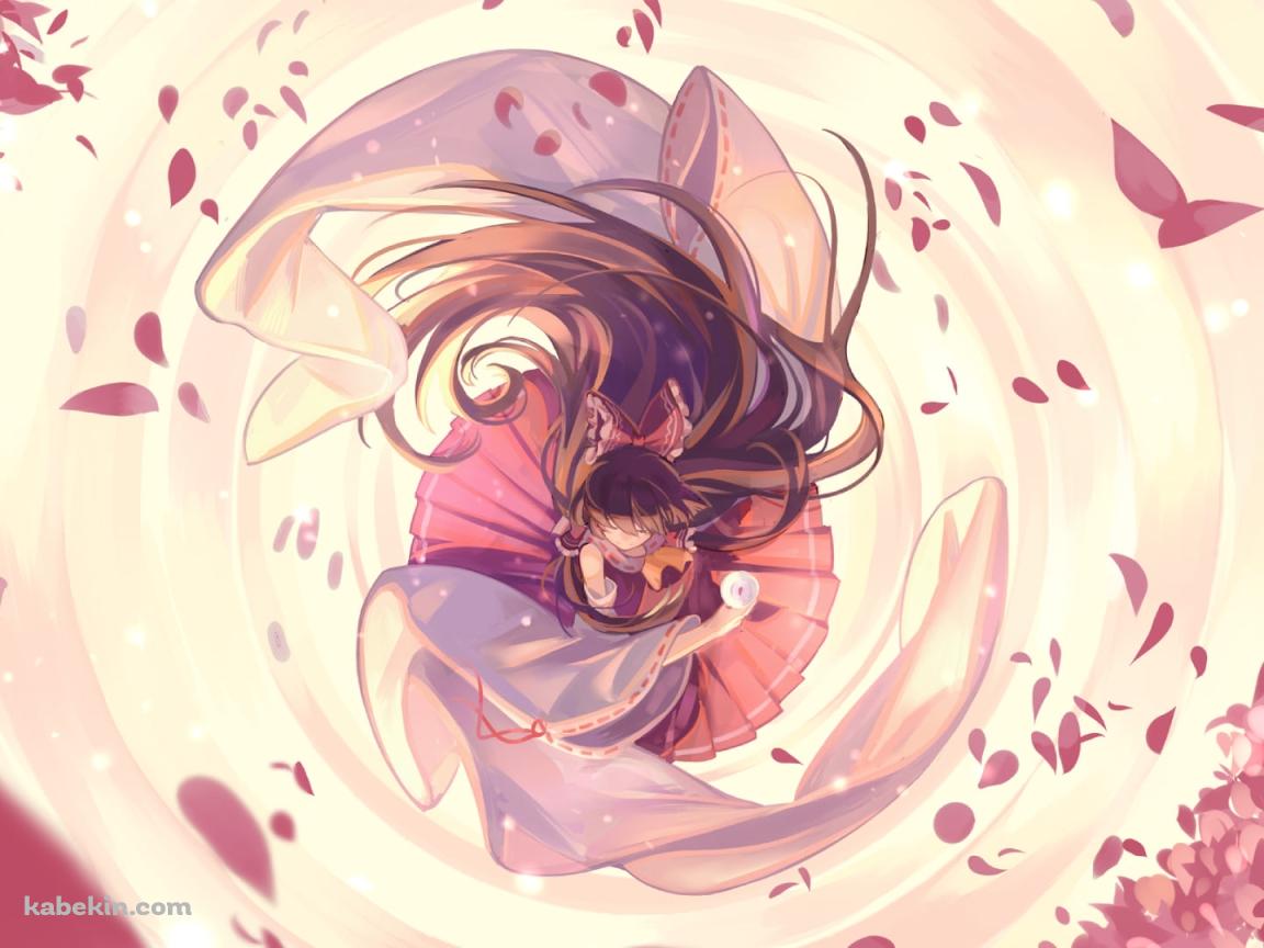 上から見た博麗霊夢 / 桜の花びら / 東方の壁紙(1152px x 864px) 高画質 PC・デスクトップ用