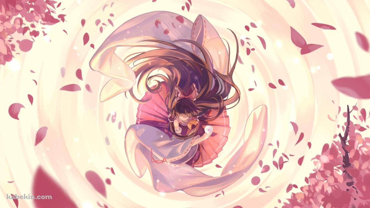 上から見た博麗霊夢 / 桜の花びら / 東方の壁紙(1242px x 698px) 高画質 PC・デスクトップ用