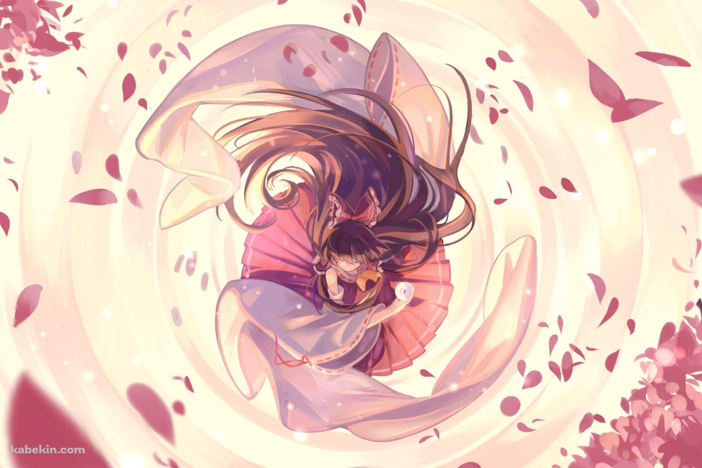 上から見た博麗霊夢 / 桜の花びら / 東方の壁紙(1440px x 960px) 高画質 PC・デスクトップ用