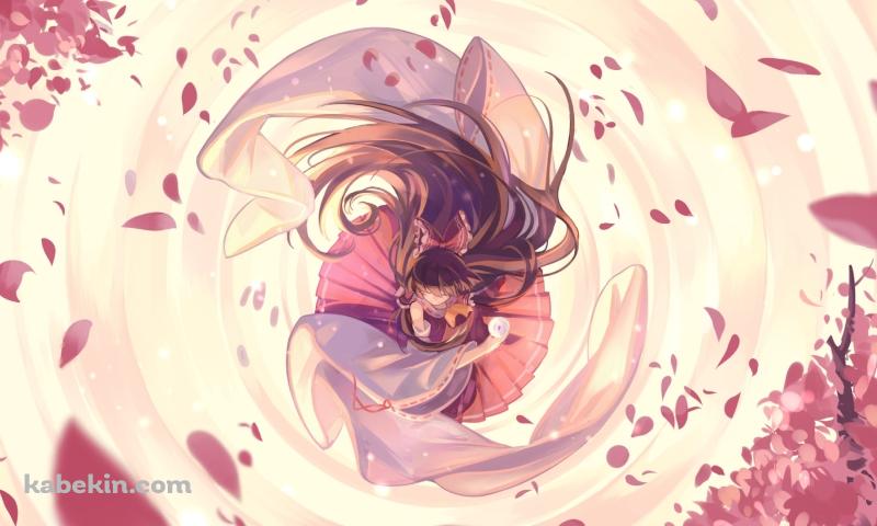 上から見た博麗霊夢 / 桜の花びら / 東方の壁紙(800px x 480px) 高画質 PC・デスクトップ用