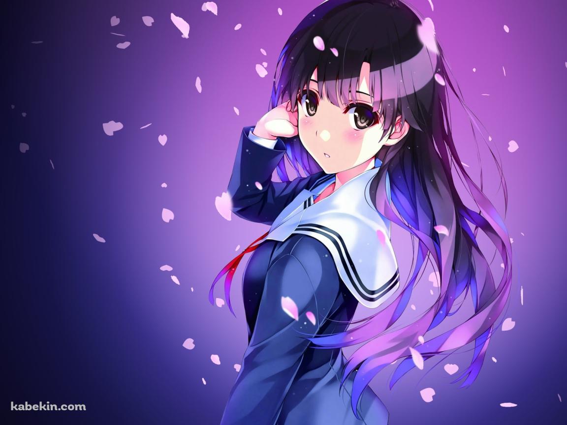 桜の花びらとセーラー服を着た加藤恵 / 冴えない彼女の育てかたの壁紙(1152px x 864px) 高画質 PC・デスクトップ用