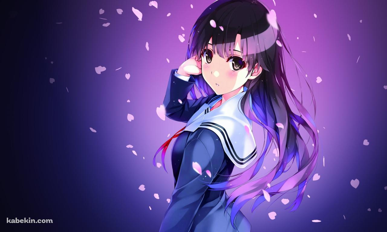 桜の花びらとセーラー服を着た加藤恵 / 冴えない彼女の育てかたの壁紙(1280px x 768px) 高画質 PC・デスクトップ用