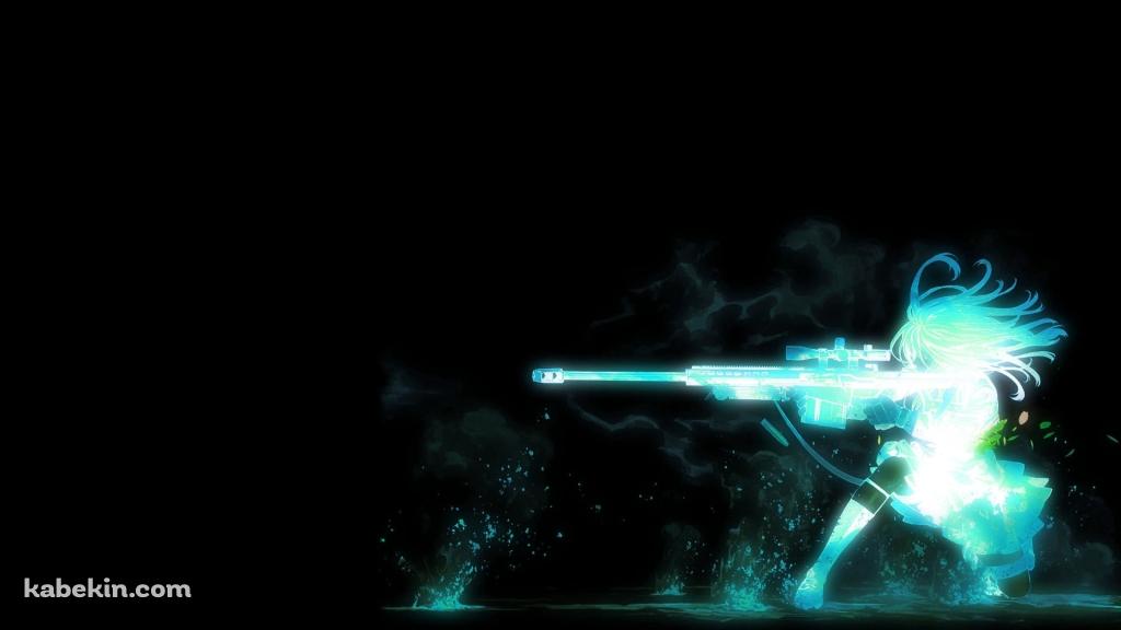 青く光る銃をかまえる少女の壁紙(1024px x 576px) 高画質 PC・デスクトップ用