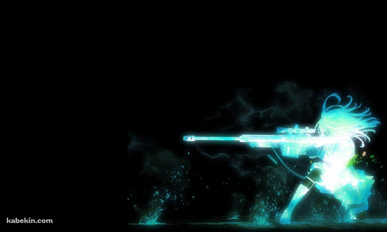 青く光る銃をかまえる少女の壁紙(1280px x 768px) 高画質 PC・デスクトップ用