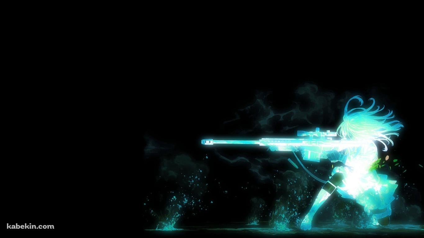青く光る銃をかまえる少女の壁紙(1366px x 768px) 高画質 PC・デスクトップ用