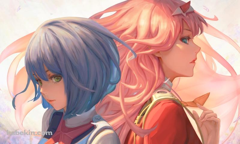 リアリスティックなタッチで描かれたゼロツーとイチゴ / ダリフラ / ダーリン・イン・ザ・フランキスの壁紙(800px x 480px) 高画質 PC・デスクトップ用