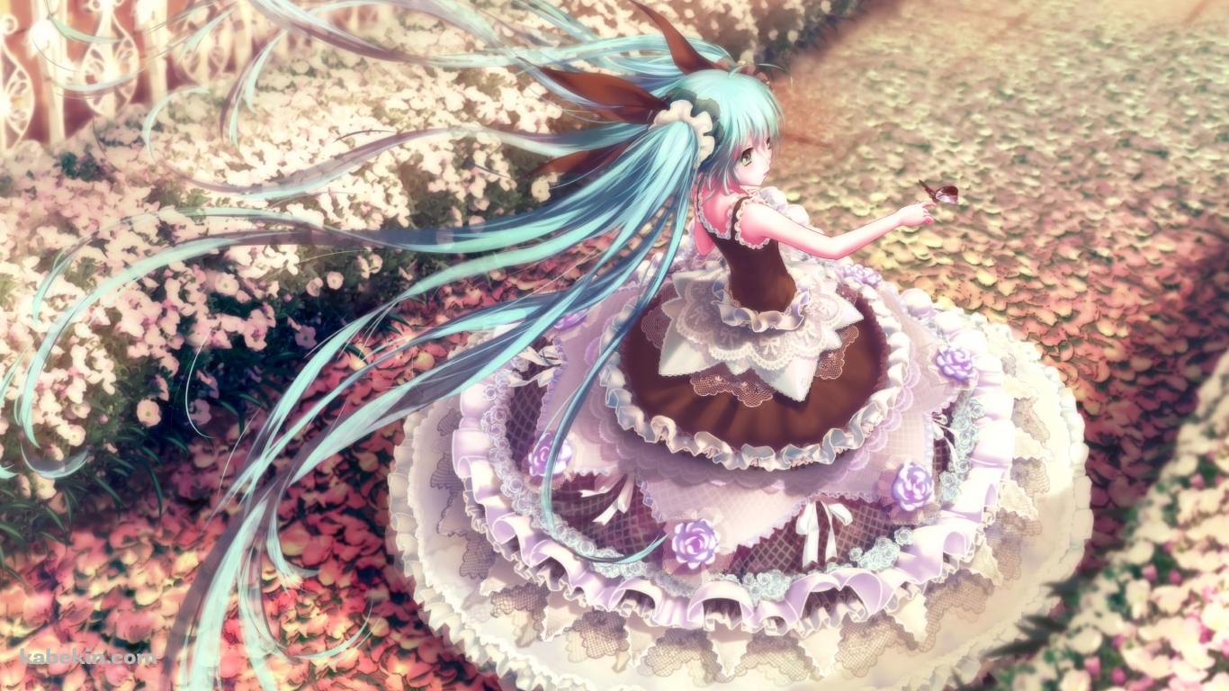 沢山の花びらとドレスを着た初音ミク / ボカロ / ボーカロイドの壁紙(1366px x 768px) 高画質 PC・デスクトップ用
