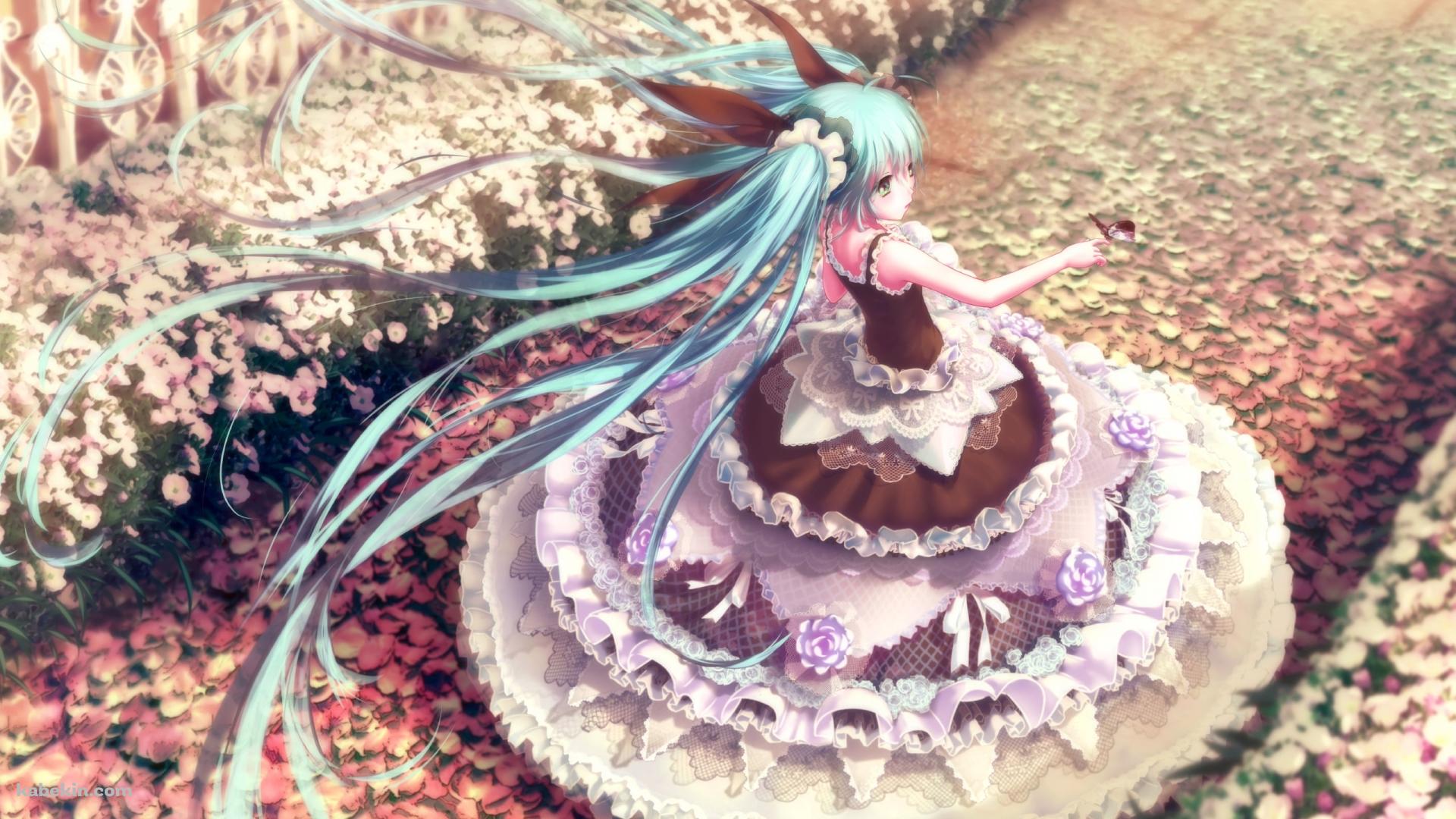 沢山の花びらとドレスを着た初音ミク / ボカロ / ボーカロイドの壁紙(1920px x 1080px) 高画質 PC・デスクトップ用
