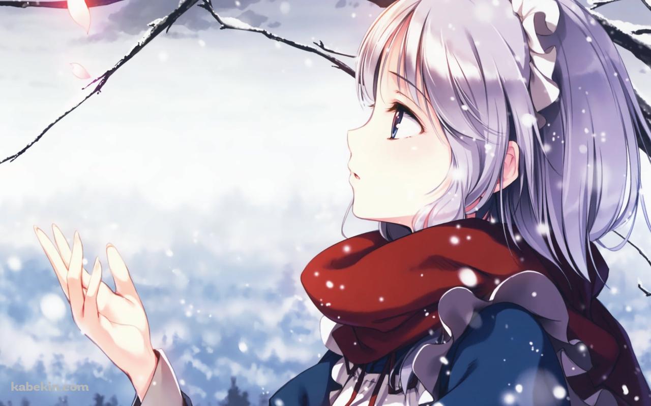 空から降る花びらに手をかざす十六夜咲夜 / 東方の壁紙(1280px x 800px) 高画質 PC・デスクトップ用