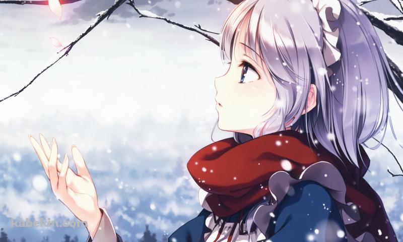 空から降る花びらに手をかざす十六夜咲夜 / 東方の壁紙(800px x 480px) 高画質 PC・デスクトップ用