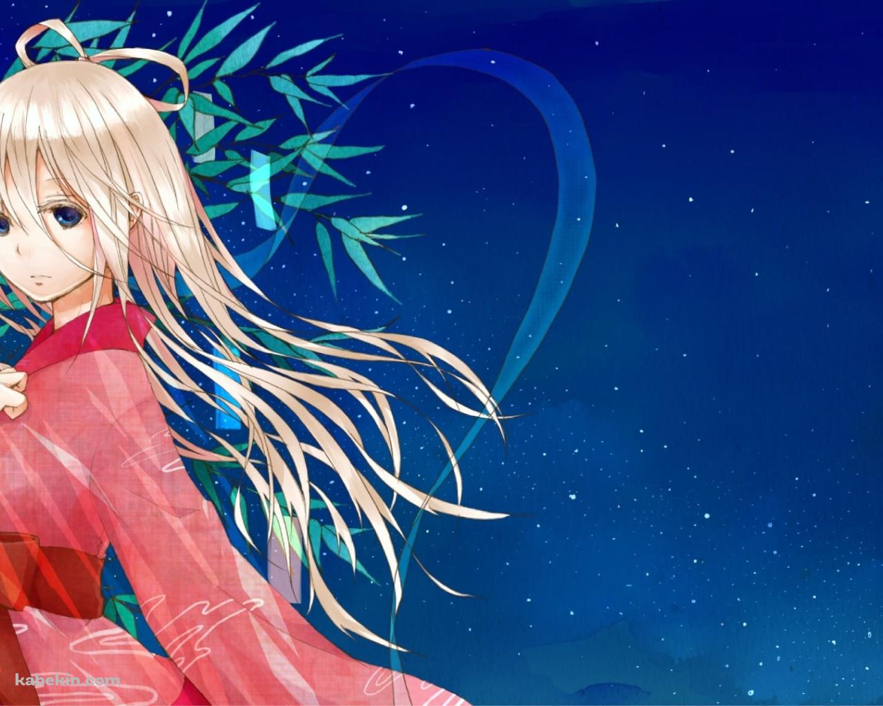 赤い浴衣を着たIA / 短冊 / 星空 / ボカロ / ボーカロイドの壁紙(1280px x 1024px) 高画質 PC・デスクトップ用
