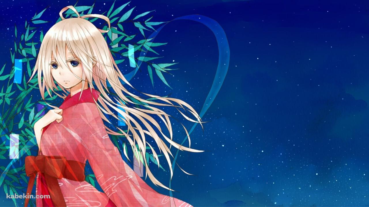 赤い浴衣を着たIA / 短冊 / 星空 / ボカロ / ボーカロイドの壁紙(1280px x 720px) 高画質 PC・デスクトップ用