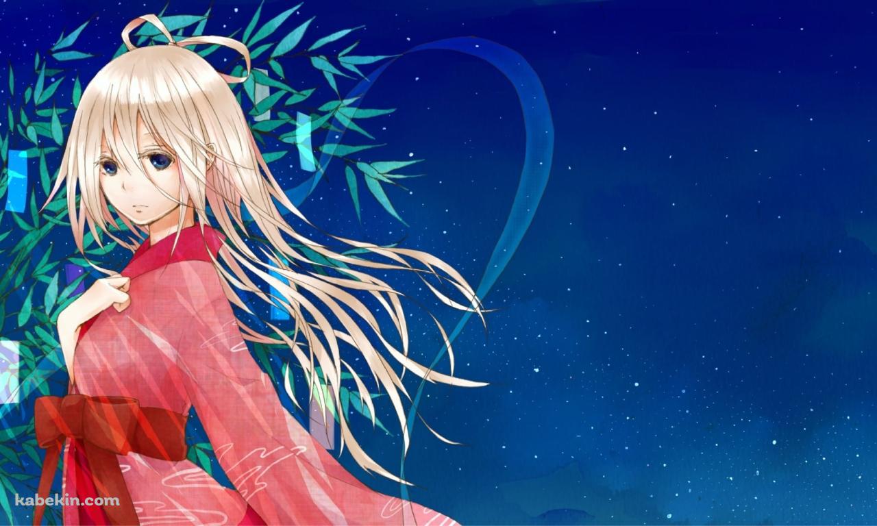 赤い浴衣を着たIA / 短冊 / 星空 / ボカロ / ボーカロイドの壁紙(1280px x 768px) 高画質 PC・デスクトップ用