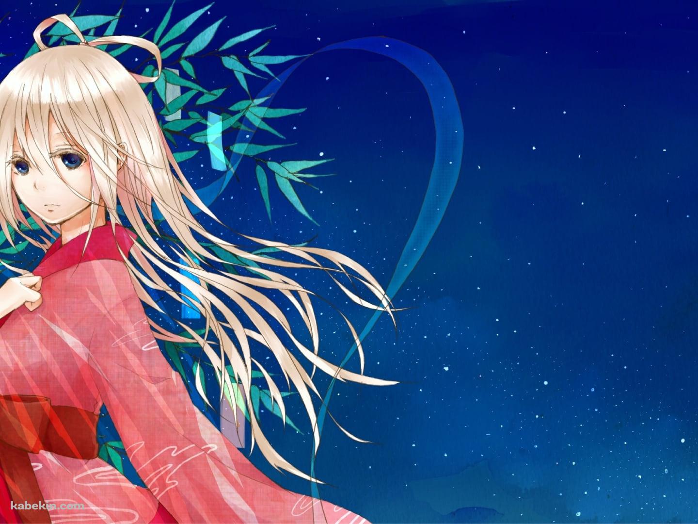 赤い浴衣を着たIA / 短冊 / 星空 / ボカロ / ボーカロイドの壁紙(1440px x 1080px) 高画質 PC・デスクトップ用