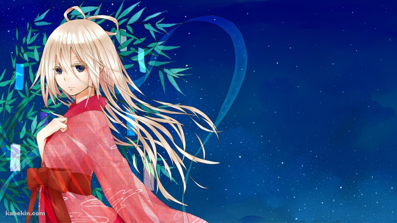 赤い浴衣を着たIA / 短冊 / 星空 / ボカロ / ボーカロイドの壁紙(1536px x 864px) 高画質 PC・デスクトップ用