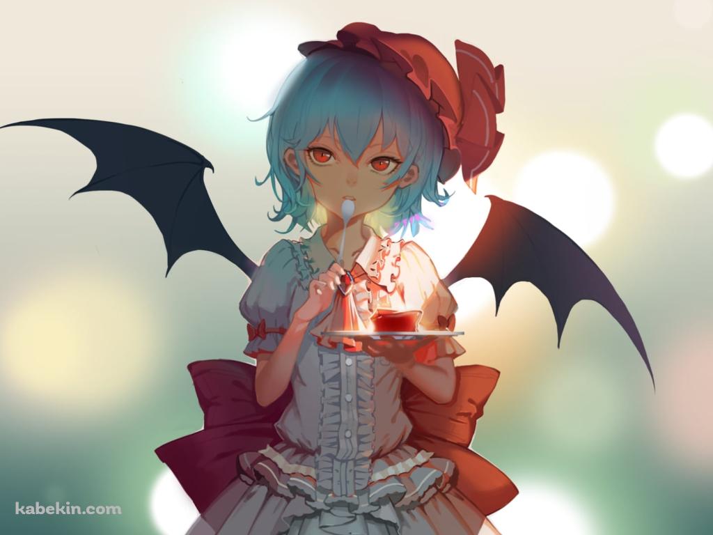 赤いスイーツを持つレミリア・スカーレット / 東方の壁紙(1024px x 768px) 高画質 PC・デスクトップ用