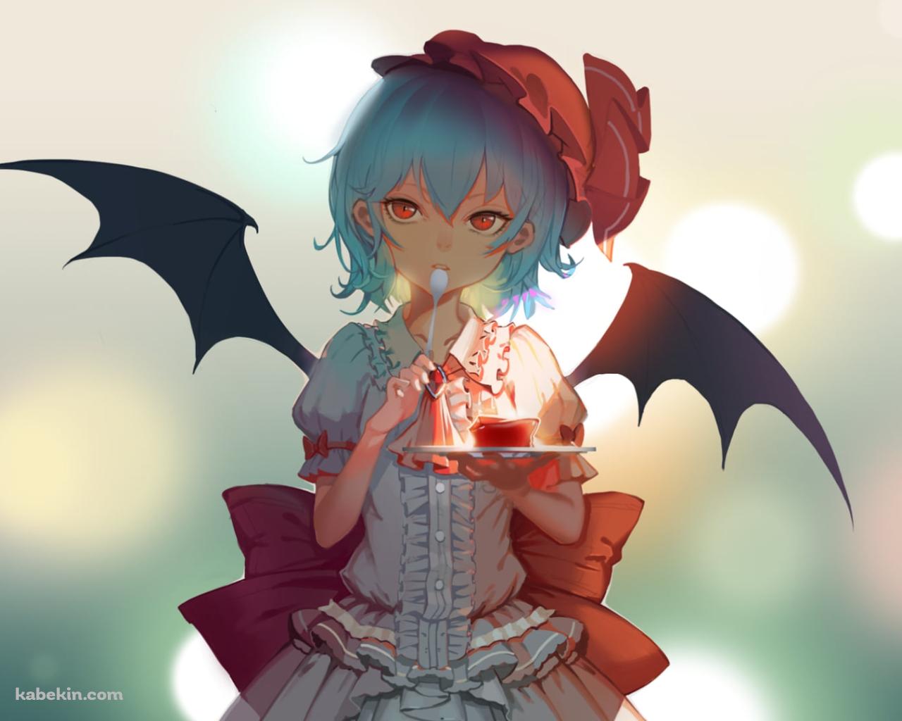 赤いスイーツを持つレミリア・スカーレット / 東方の壁紙(1280px x 1024px) 高画質 PC・デスクトップ用